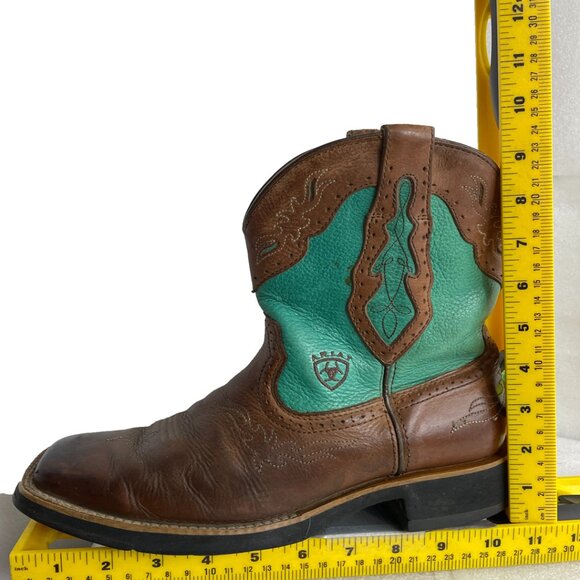 Ariat Leather Brown Green Western Cowgirl Cowboy Boots Women's 8 B - Picture 11 of 13